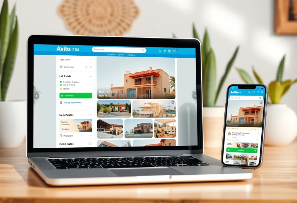 Ordinateur et smartphone affichant des annonces immobilières en ligne, illustrant l'importance d'Avito dans le marché marocain.
