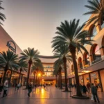 Vue extérieure du Menara Mall à Marrakech, symbole majeur de l'immobilier commercial au Maroc au coucher du soleil.